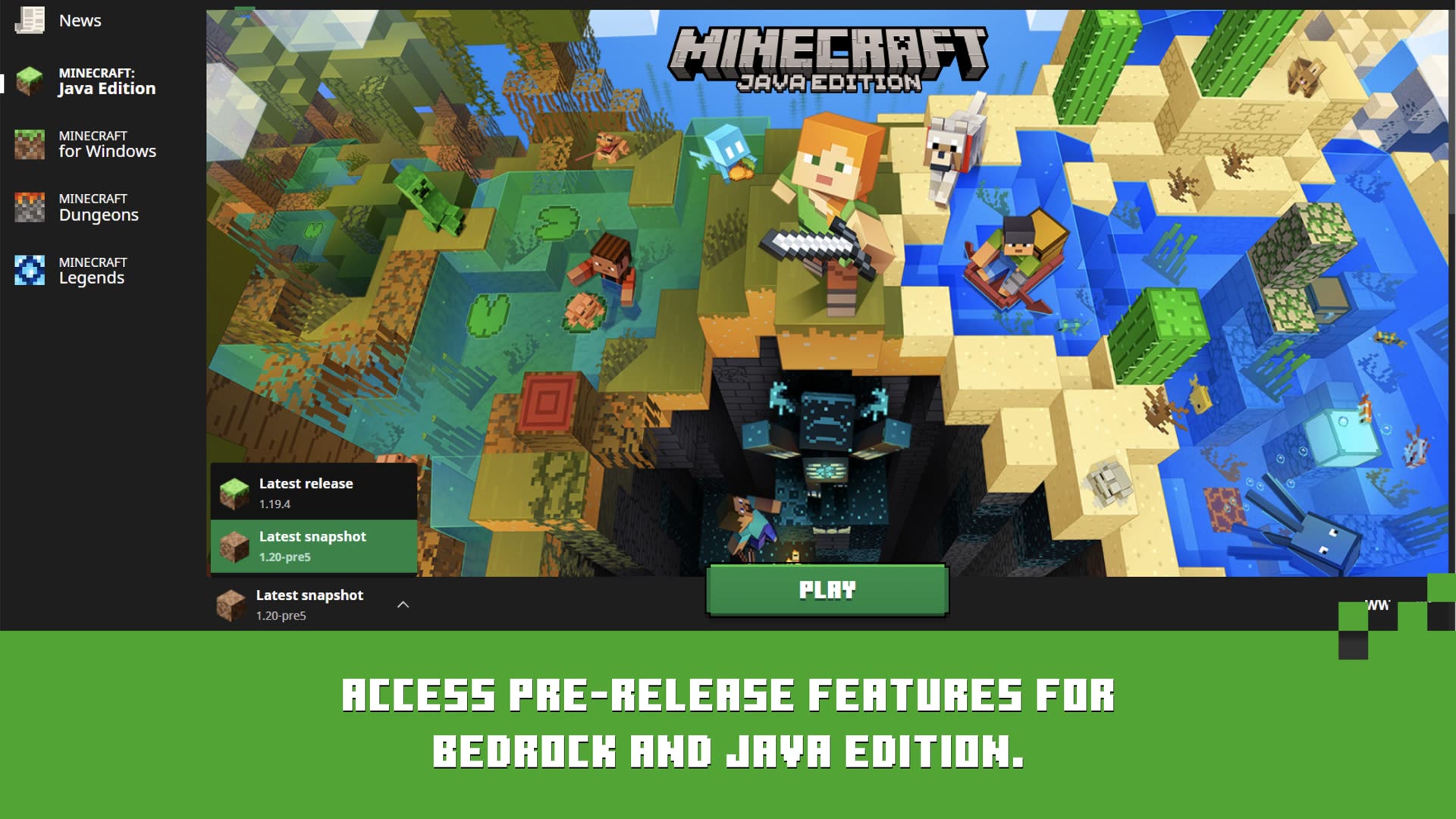 מצב מוכן ב-Minecraft Launcher לפני לחיצה על Play